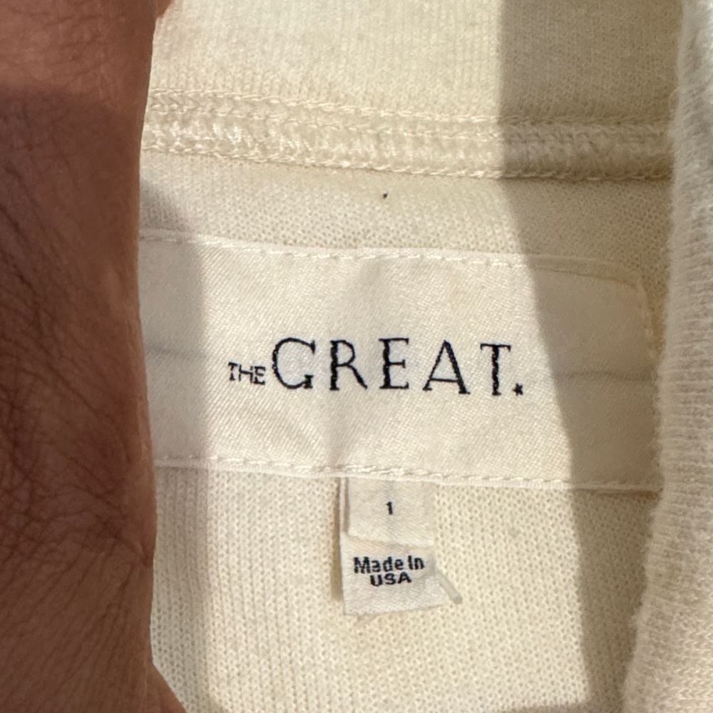 NEW THE GREAT. The slouch mixed media half-zip pullover washed white ivory sz 1 - Picture 6 of 9
